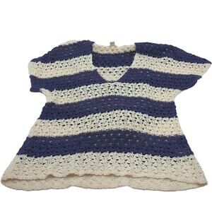 Mossimo Supply Co. L Blue Cream Crochet Hooded Sweater
